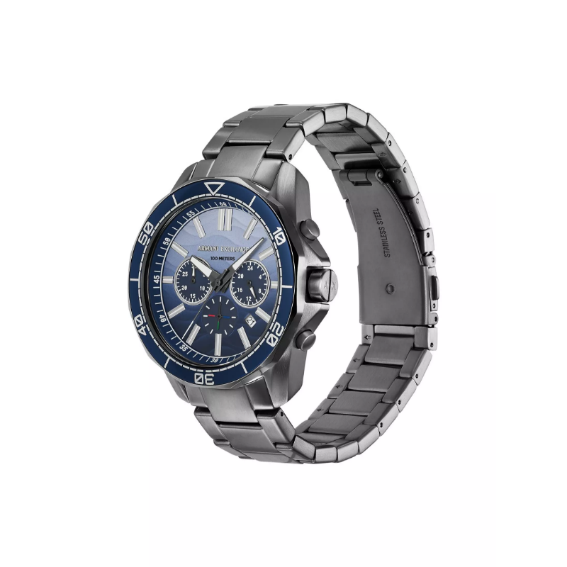 Armani Exchange Men’s Chronograph Quartz Gunmetal Stainless Steel Blue Dial 44mm Watch AX1967