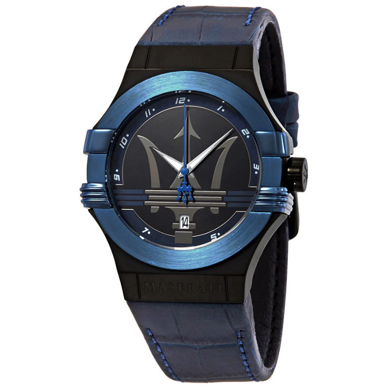 Maserati Men’s Quartz Blue Leather Strap Black Dial 42mm Watch R8851108007