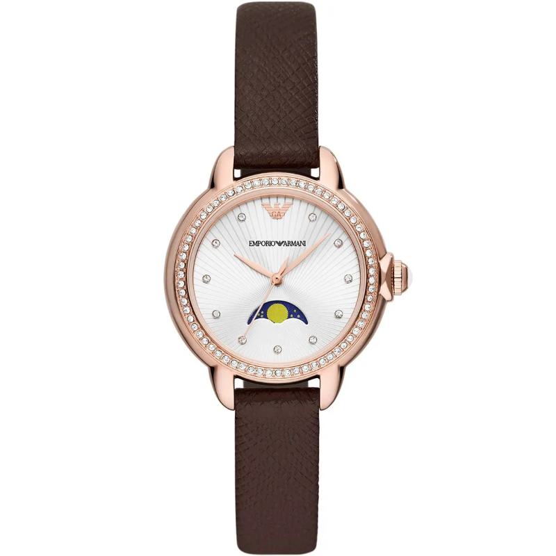 Emporio Armani Women’s Quartz Brown Leather Strap Silver Dial 32mm Watch AR11568