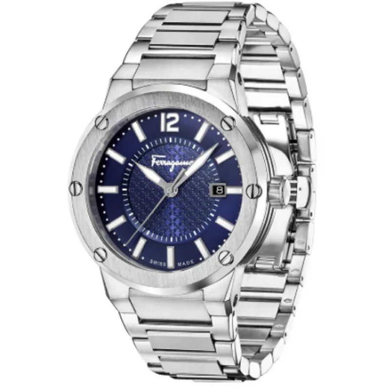 Ferragamo Men’s Swiss Made Quartz Silver Stainless Steel Blue Dial 44mm Watch SFHY02923 - Image 2