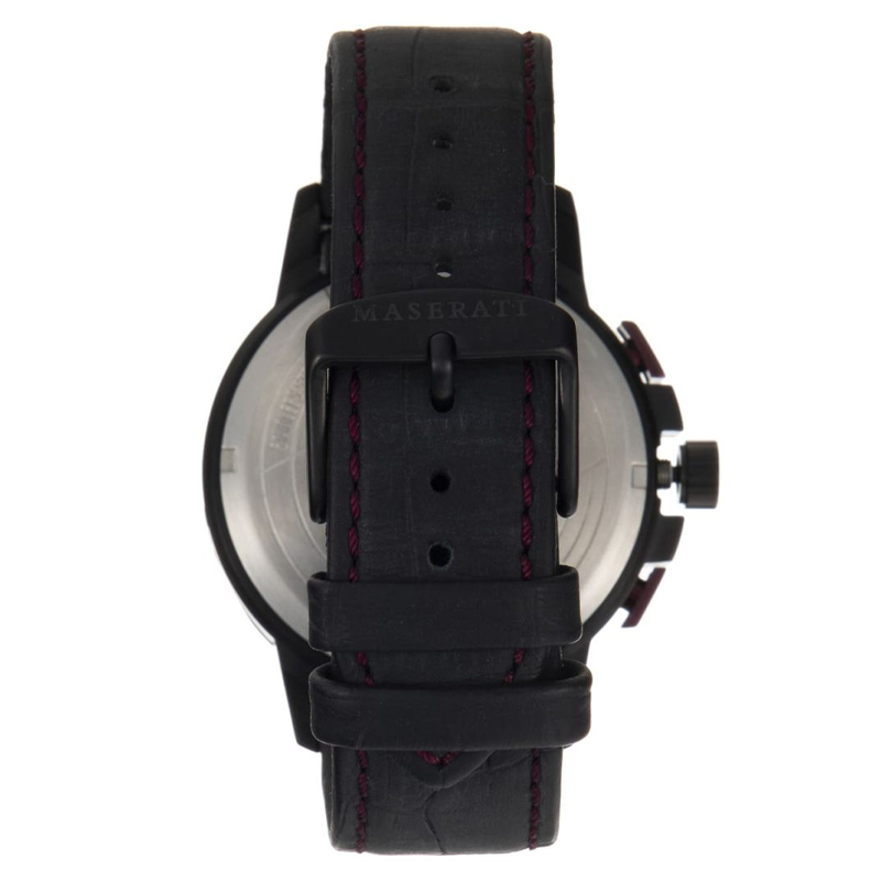 Maserati Men’s Chronograph Quartz Black Leather Strap Black Dial 45mm Watch R8871619003 - Image 3