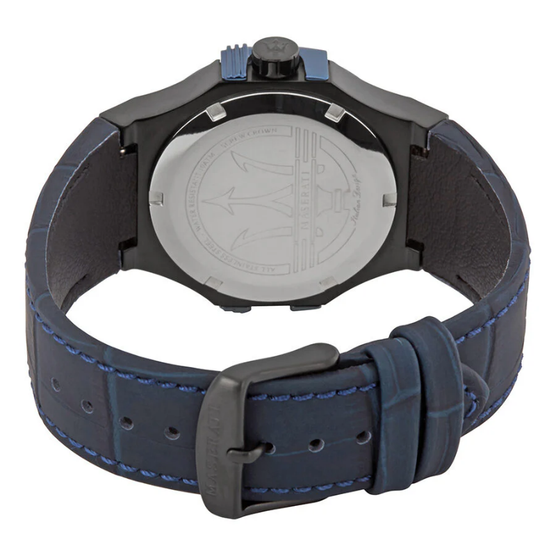 Maserati Men’s Quartz Blue Leather Strap Black Dial 42mm Watch R8851108007