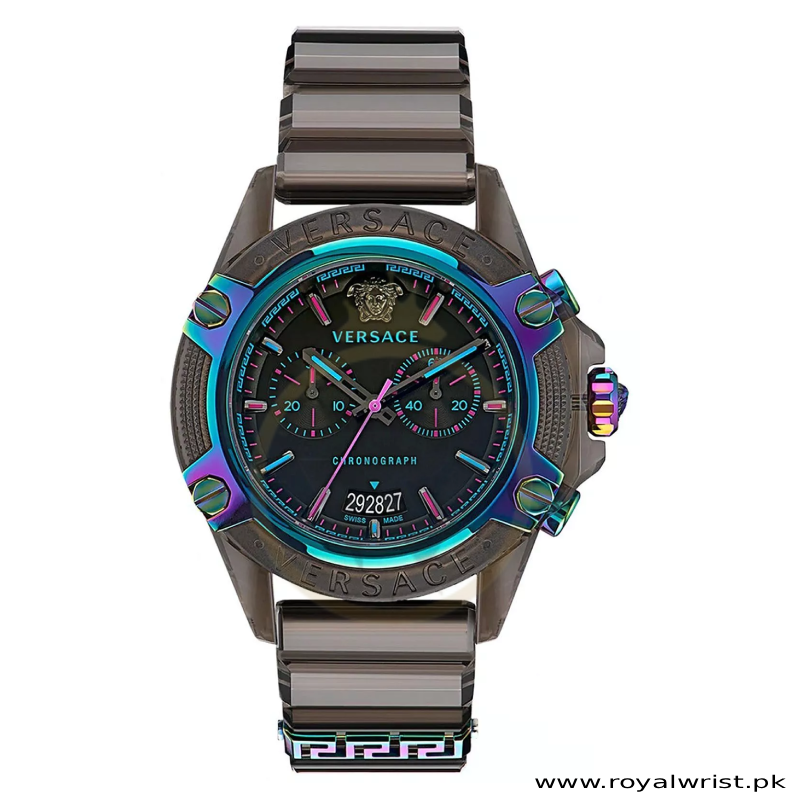 Versace Unisex Quartz Swiss Made Gray Silicone Strap Black Dial 44mm Watch VEZ701022