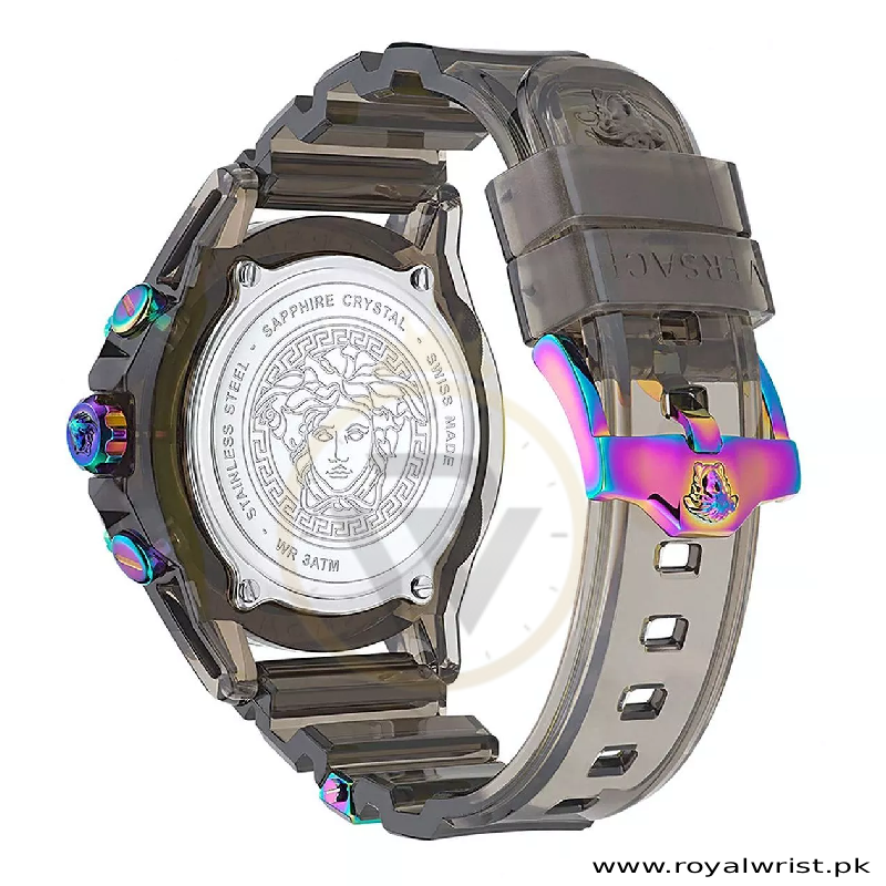 Versace Unisex Quartz Swiss Made Gray Silicone Strap Black Dial 44mm Watch VEZ701022 - Image 3