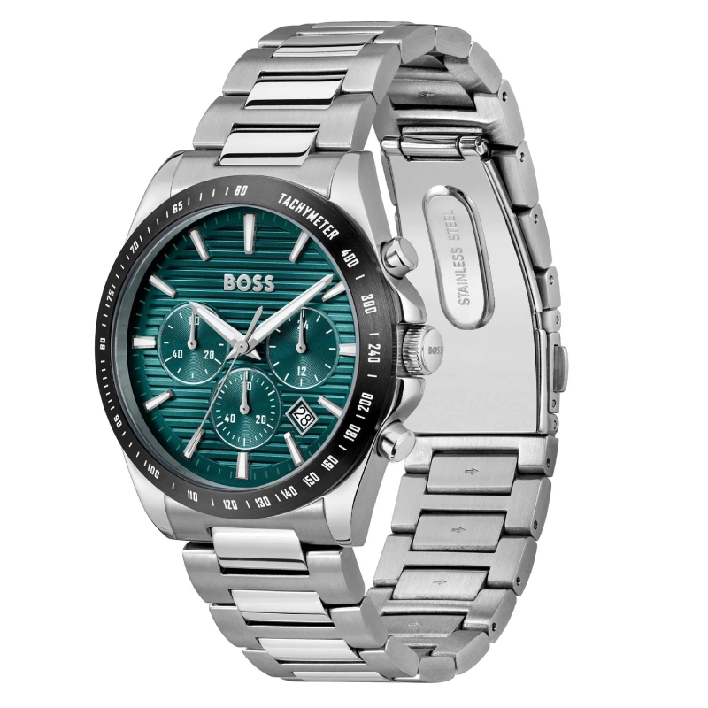Hugo Boss Men’s Chronograph Quartz Silver Stainless Steel Green Dial 41mm Watch 1514241 - Image 2