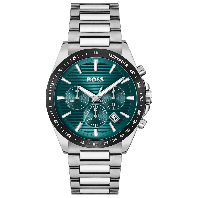 Hugo Boss Men’s Chronograph Quartz Silver Stainless Steel Green Dial 41mm Watch 1514241