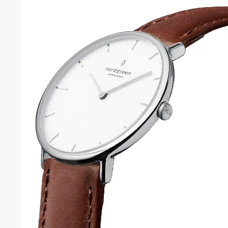 Nordgreen Unisex Quartz Brown Leather Strap White Dial 40mm Watch NR40SILEBRXX (Like New) - Image 2