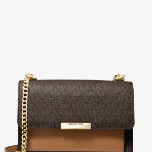 Michael Kors Jade Large Logo and Leather Crossbody Brown/Acorn Bag (Size: W:23cm H:15.4cm D:8.5cm) 30H9GJ4L3B