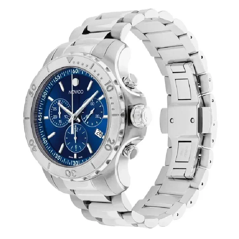 Movado Men’s Swiss Made Quartz Silver Stainless Steel Blue Dial 42mm Watch 2600151 (Factory Leftover) - Image 2
