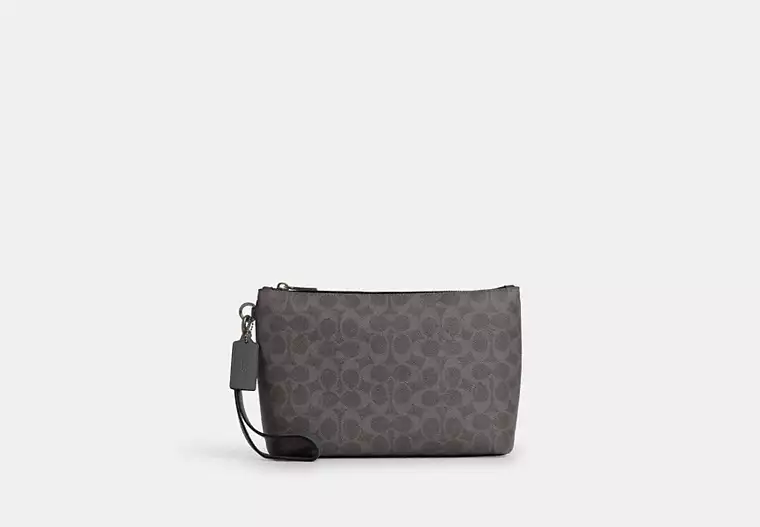 Coach Men's Pouch in Signature Canvas Grey (Size: L27.3cm, H17.8cm, W7.6cm) CCF32
