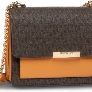 Michael Kors Jade Large Logo and Leather Crossbody Brown/Acorn Bag (Size: W:23cm H:15.4cm D:8.5cm) 30H9GJ4L3B