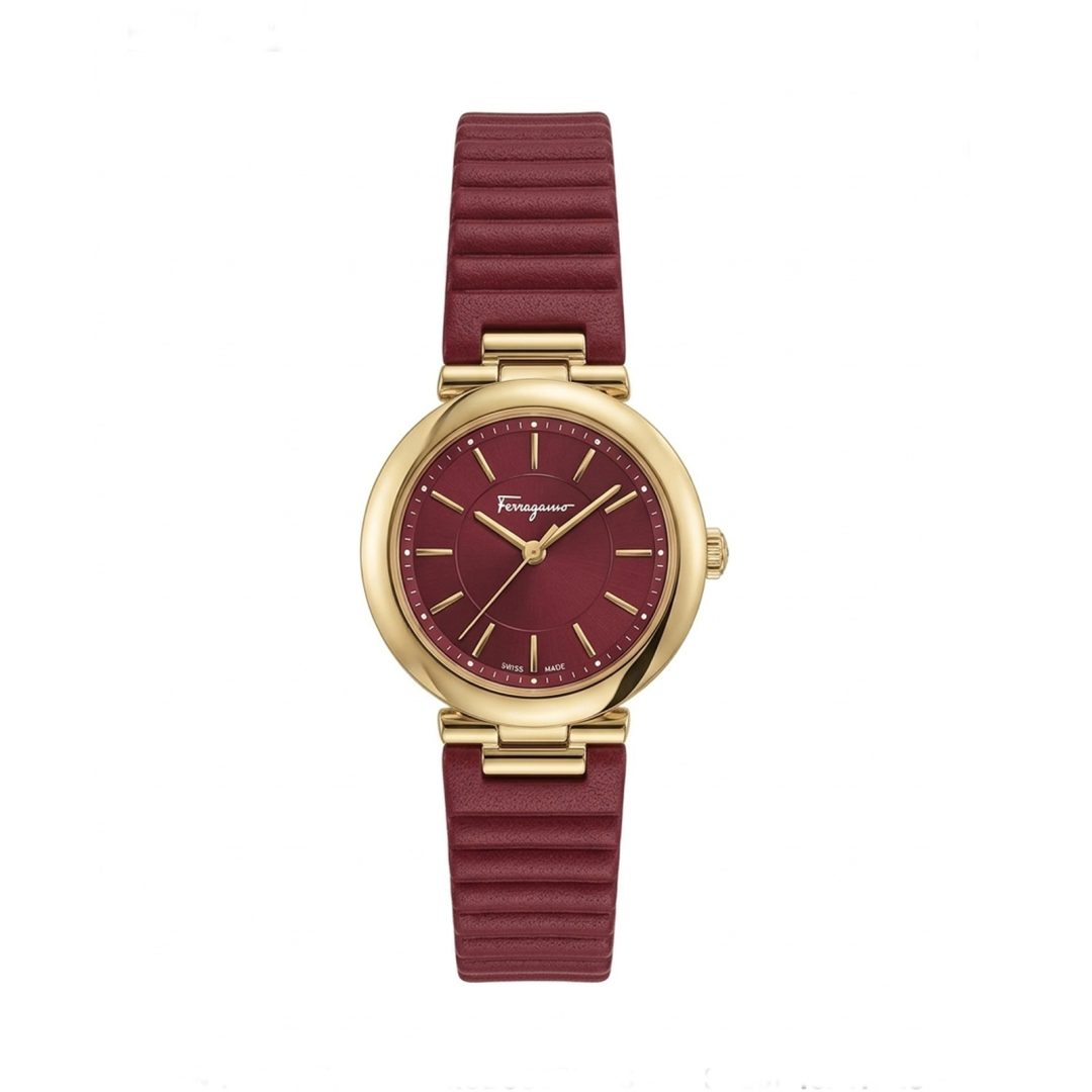 Ferragamo Women's Swiss Made Quartz Red Silicone Strap Red Dial 36mm Watch FIN060015 (Without Tag)