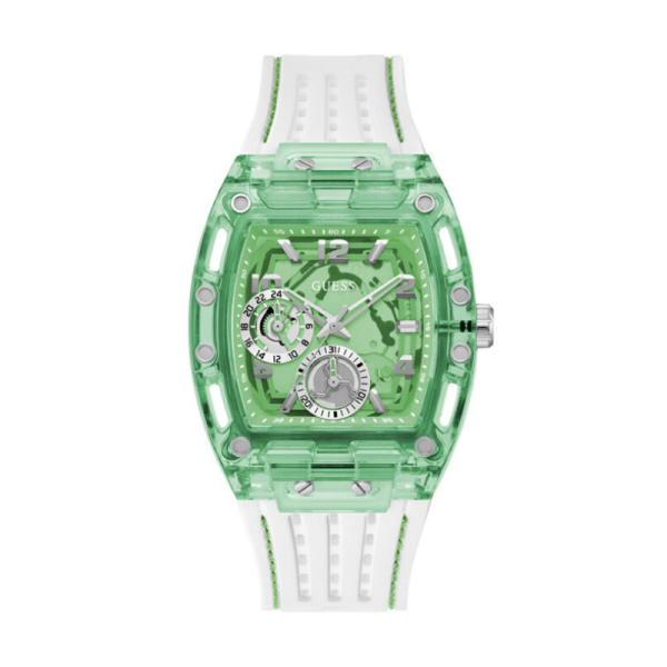 Guess Men’s Quartz White Silicone Strap Green Dial 44mm Watch GW0499G10