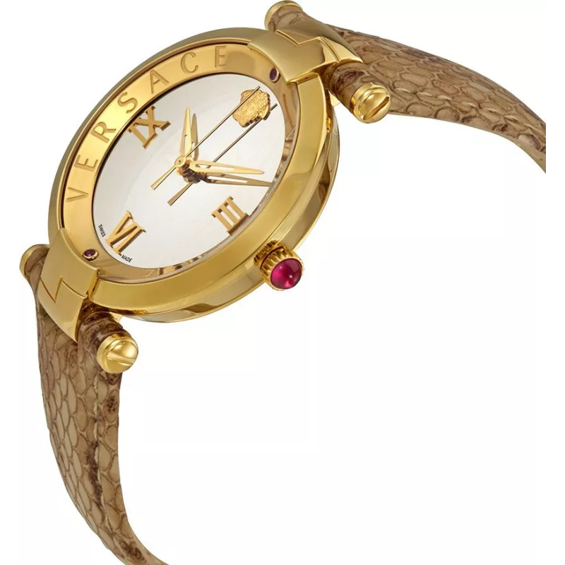 Versace Women Quartz Swiss Made Brown Leather Strap Silver Dial 35mm Watch VAI190016 (Without Tag)