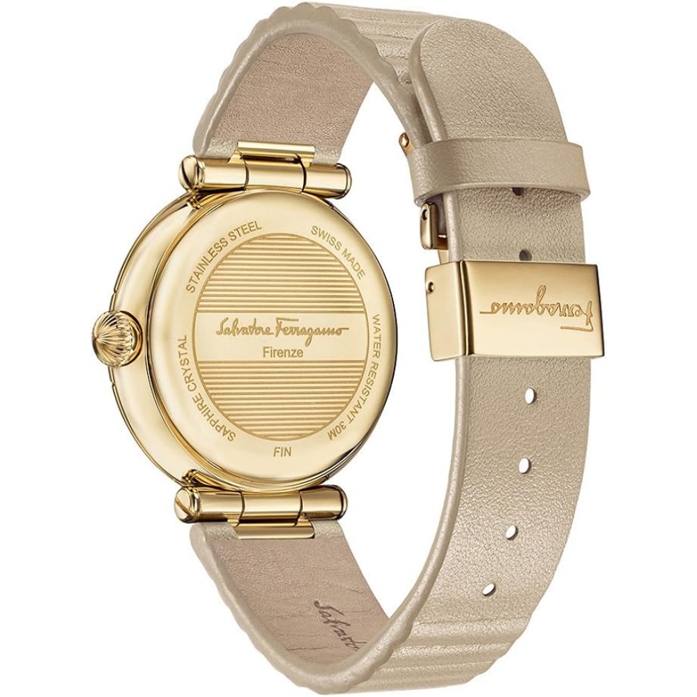 Ferragamo Women's Swiss Made Quartz Beige Leather Strap Beige Dial 36mm Watch FIN020015 (Without Tag)
