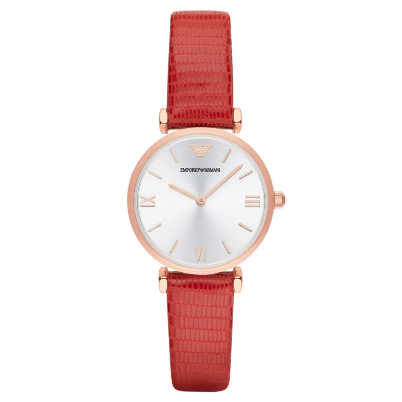 Emporio Armani Women's Quartz Red Leather Strap Silver Dial 32mm Watch AR1876