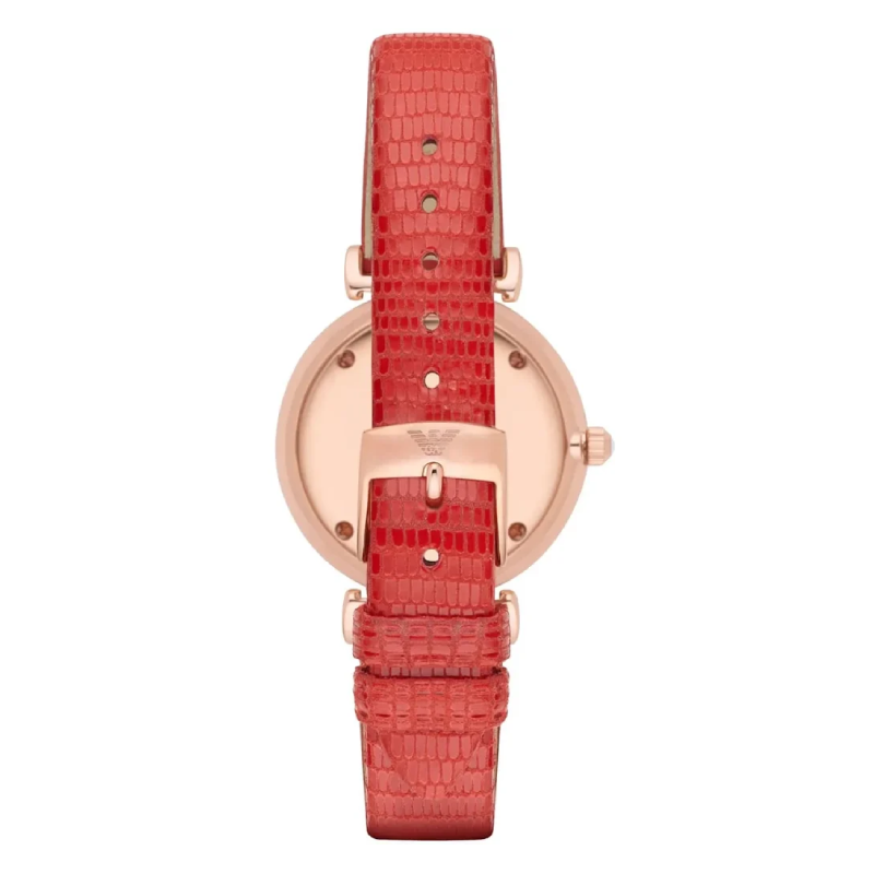 Emporio Armani Women's Quartz Red Leather Strap Silver Dial 32mm Watch AR1876