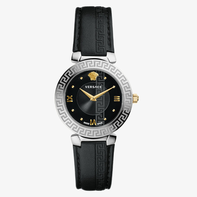 Versace Women’s Quartz Swiss Made Black Leather Strap Black Dial 35mm Watch V16020017 (Without Tag)