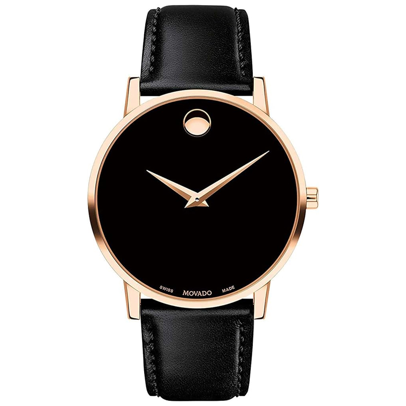 Movado Men’s Quartz Swiss Made Black Leather Strap Black Dial 40mm Watch 0607315 (Like New)