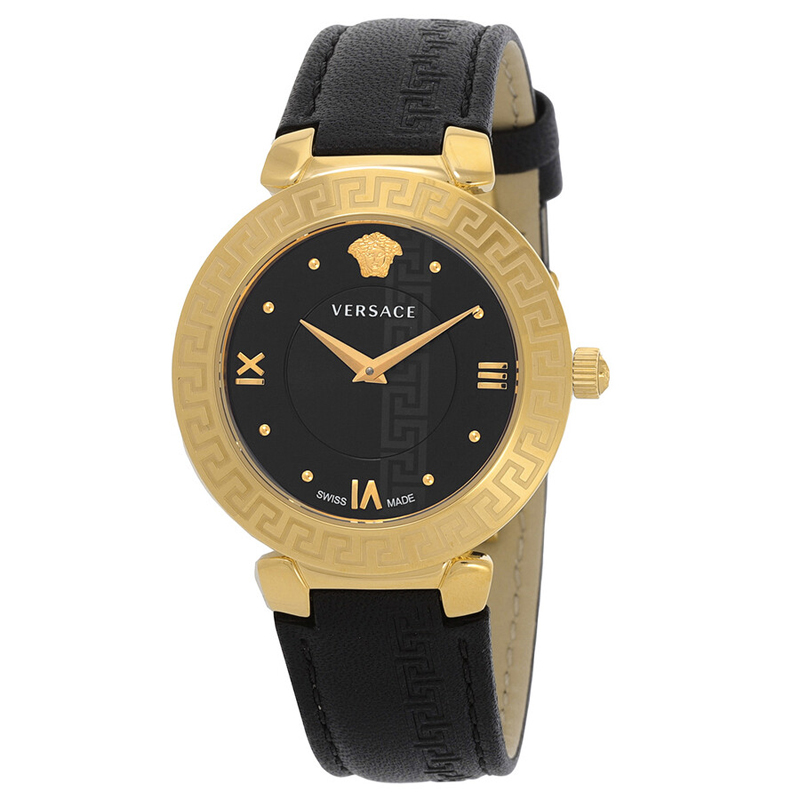 Versace Women Quartz Swiss Made Black Leather Strap Black Dial 35mm Watch V16050017 (Without Tag)