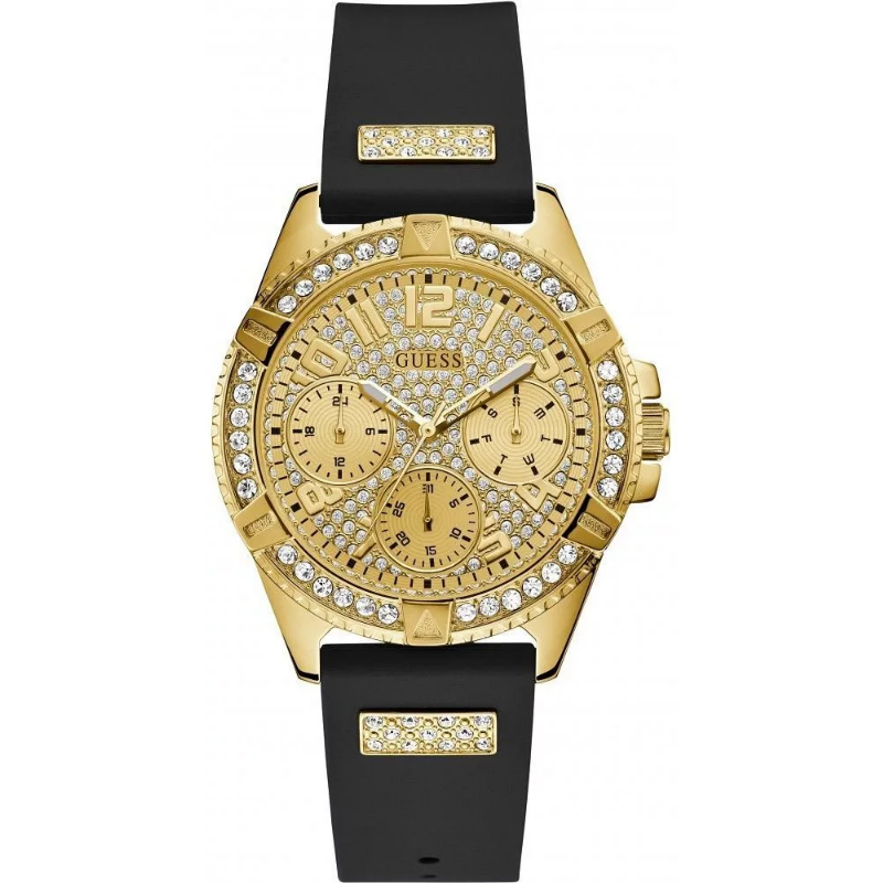 Guess Women’s Quartz Black Silicone Strap Gold Dial 39mm Watch W1160L5