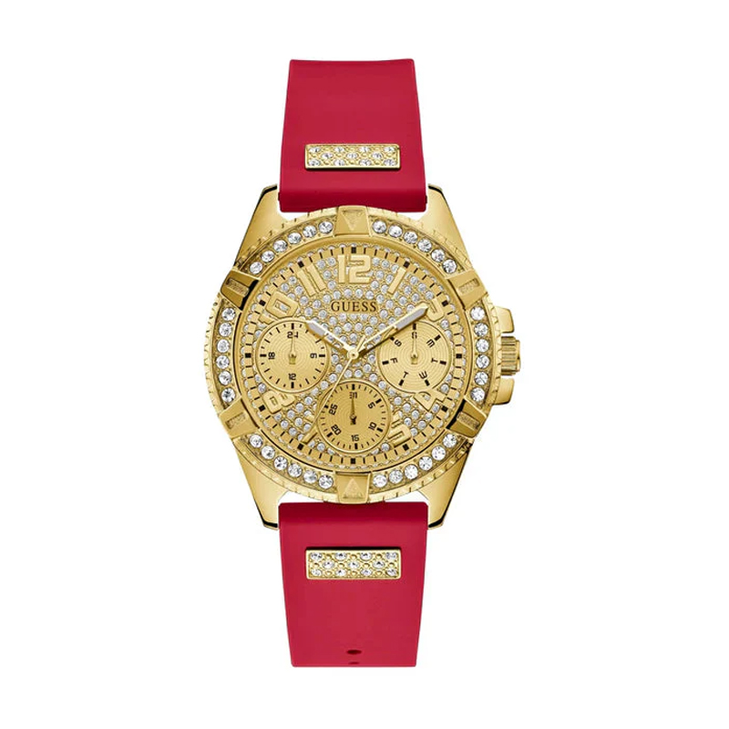 Guess Women’s Quartz Red Silicone Strap Gold Dial 27mm Watch GW0045L2