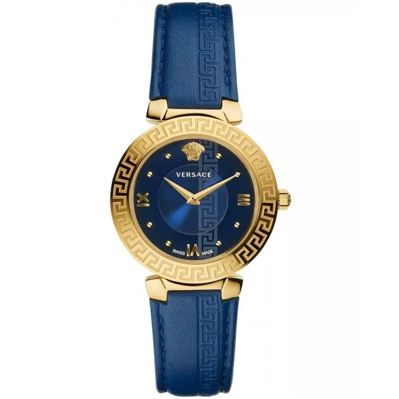 Versace Women Quartz Swiss Made Blue Leather Strap Blue Dial 35mm Watch V16040017 (Like New)