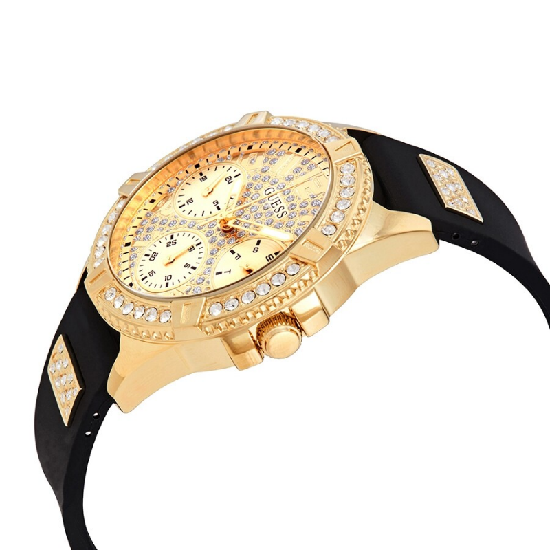 Guess Women’s Quartz Black Silicone Strap Gold Dial 39mm Watch W1160L5