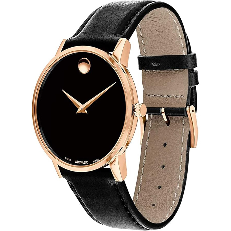 Movado Men’s Quartz Swiss Made Black Leather Strap Black Dial 40mm Watch 0607315 (Like New) - Image 2