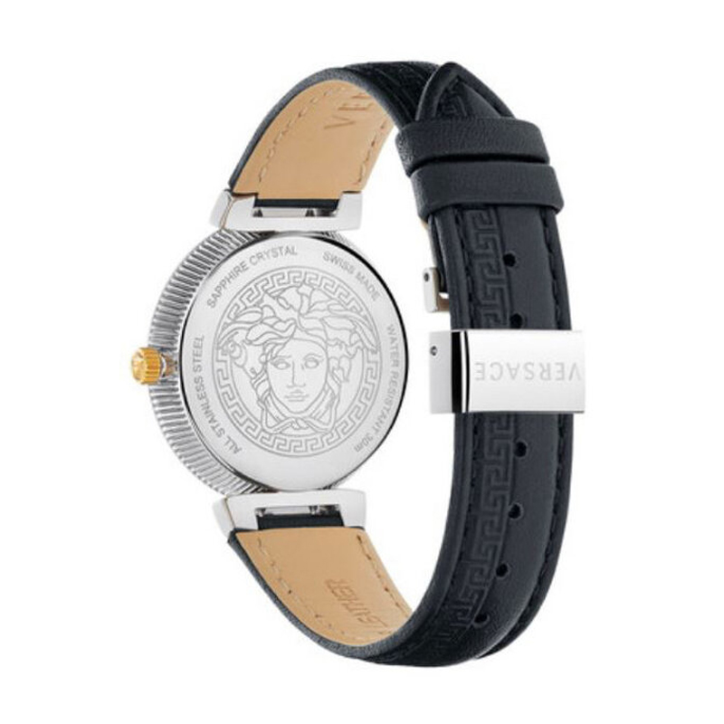 Versace Women’s Quartz Swiss Made Black Leather Strap Black Dial 35mm Watch V16020017 (Like New) - Image 3