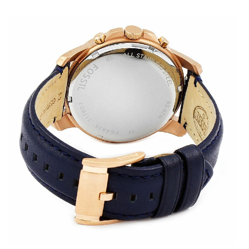 Fossil Men’s Quartz Chronograph Blue Leather Strap Blue Dial 44mm Watch FS4835 (Like New) - Image 2