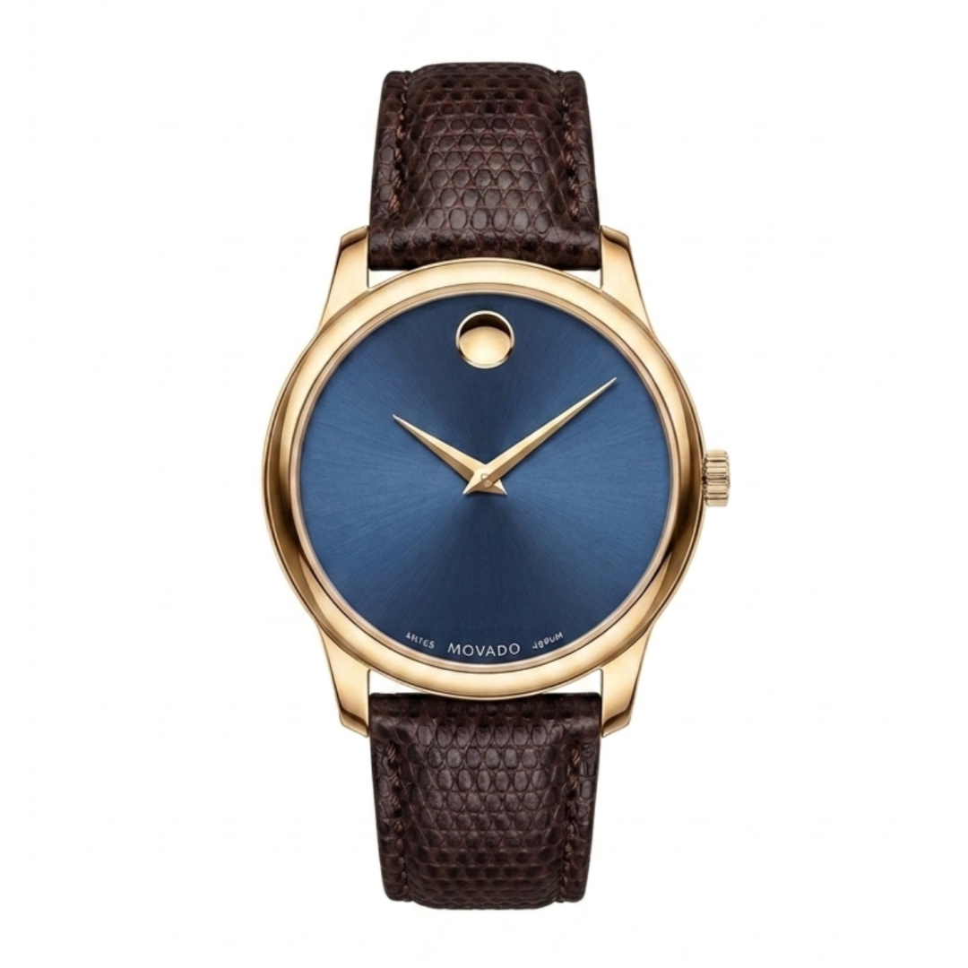 Movado Women’s Quartz Swiss Made Dark Brown Leather Strap Blue Dial 27mm Watch 2100013 (Like New)