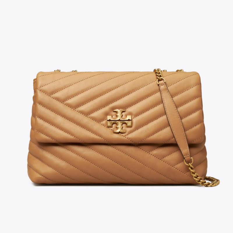 Tory Burch Kira Chevron Convertible Shoulder Dusty Almond Quilted Leather Flap Bag (Size: L27.5cm H18.5cm W8.0cm) 90446-1