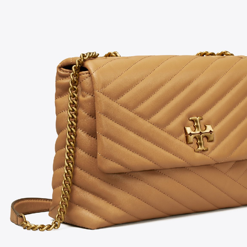 Tory Burch Kira Chevron Convertible Shoulder Dusty Almond Quilted Leather Flap Bag (Size: L27.5cm H18.5cm W8.0cm) 90446-1 - Image 3
