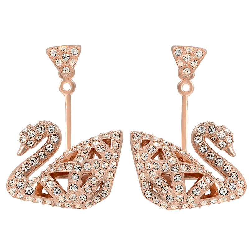 Swarovski Women's Facet Swan Pierced Earrings Rose Gold Plating 5358058
