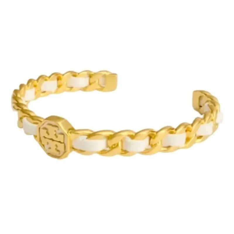 Tory Burch Women's Marion Gold & White Leather Chain Bracelet TB04187 - Image 2
