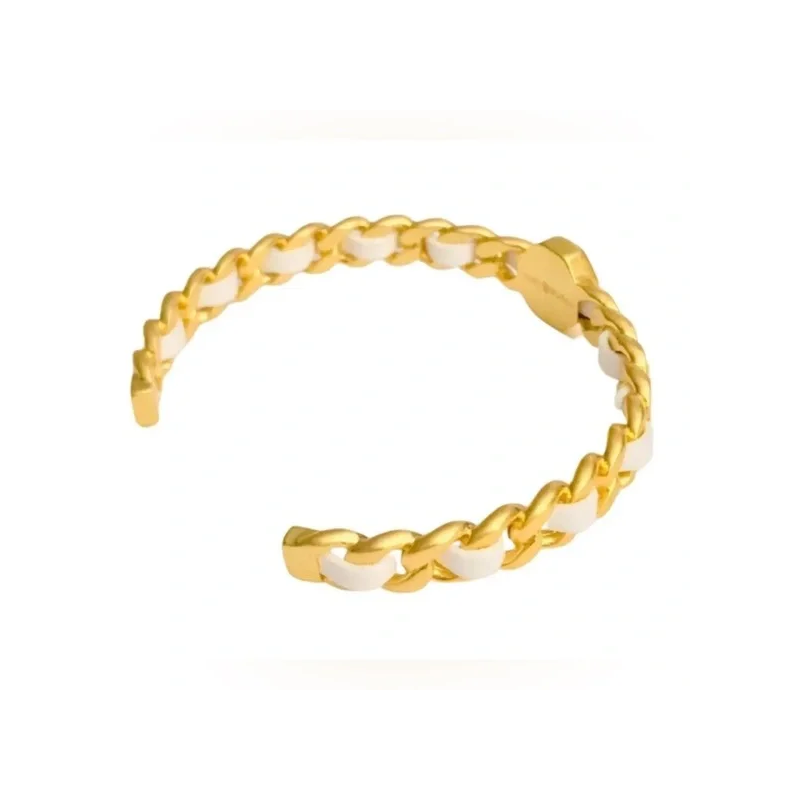 Tory Burch Women's Marion Gold & White Leather Chain Bracelet TB04187 - Image 4