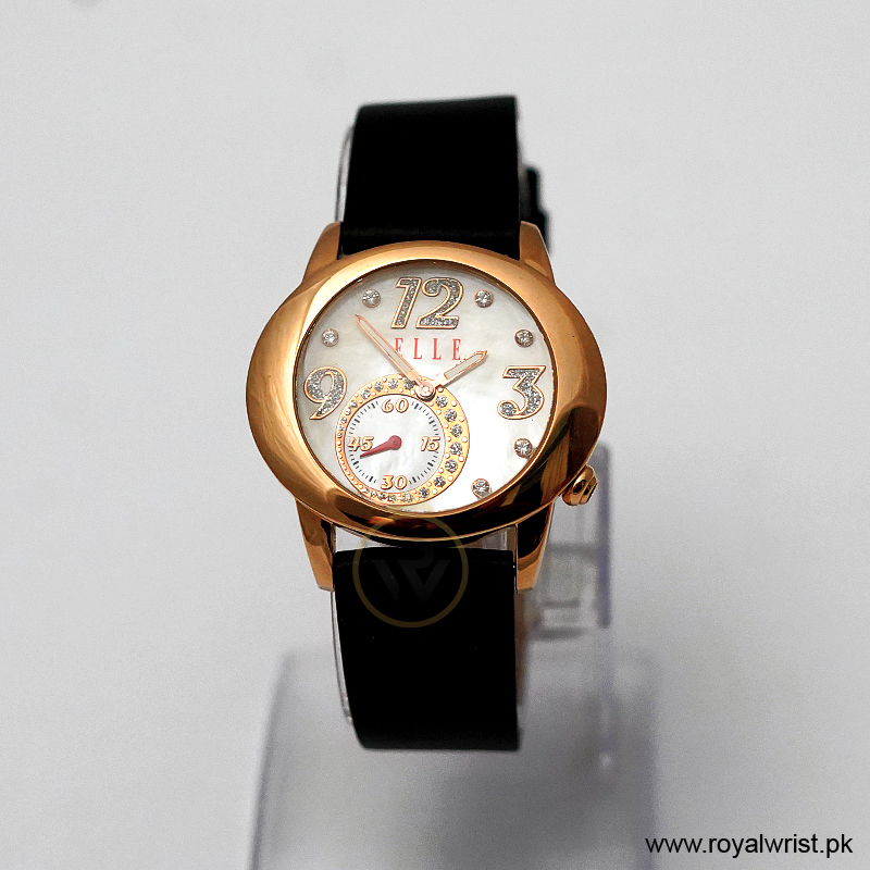 Elle Women’s Quartz Black Leather Strap Mother Of Pearl Dial 40mm Watch EL20049S046N/1 (Like New)