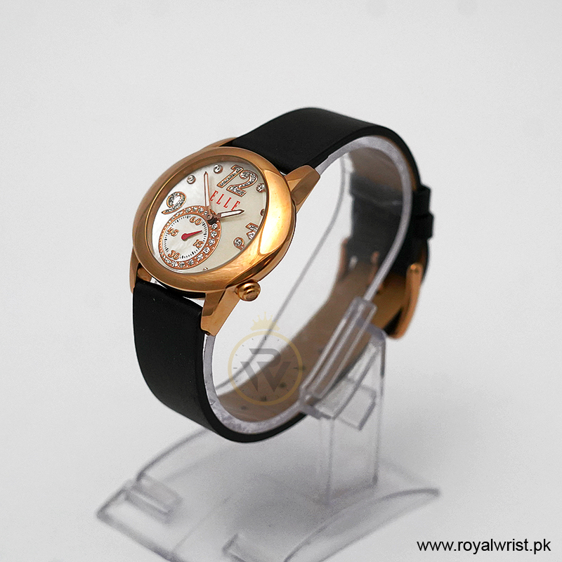 Elle Women’s Quartz Black Leather Strap Mother Of Pearl Dial 40mm Watch EL20049S046N/1 (Like New) - Image 4