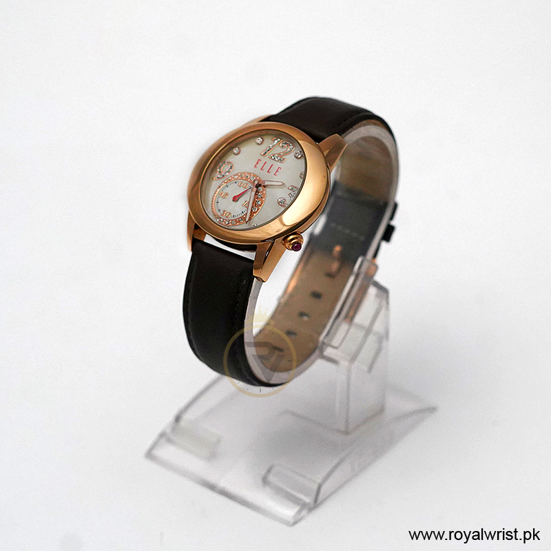 Elle Women’s Quartz Dark Brown Leather Strap Mother Of Pearl Dial 40mm Watch EL20049S03N (Like New) - Image 3