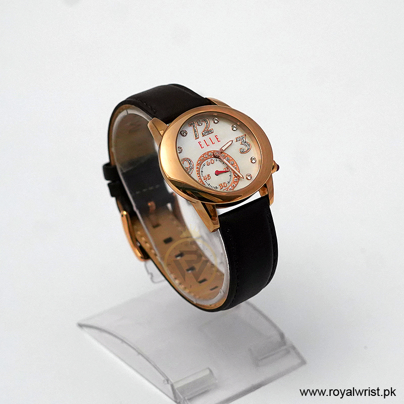Elle Women’s Quartz Dark Brown Leather Strap Mother Of Pearl Dial 40mm Watch EL20049S03N (Like New) - Image 4