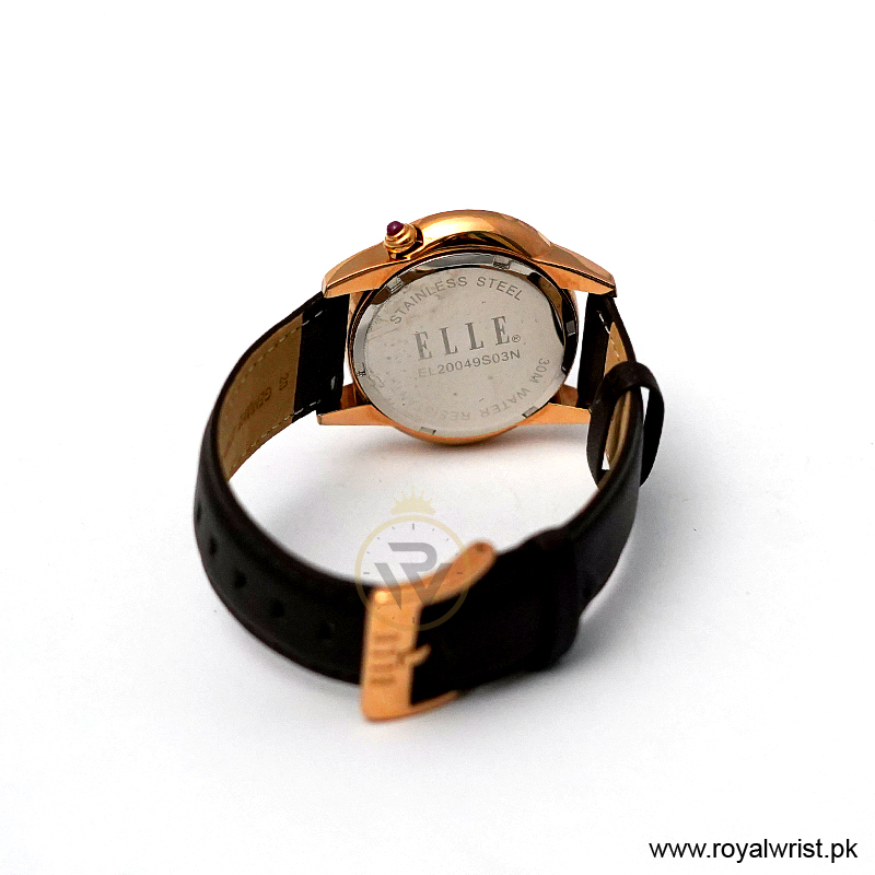 Elle Women’s Quartz Dark Brown Leather Strap Mother Of Pearl Dial 40mm Watch EL20049S03N (Like New) - Image 6