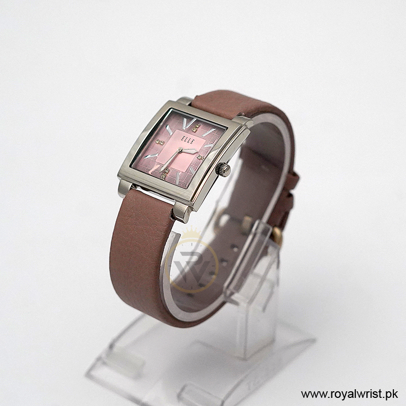 Elle Women’s Quartz Lavender Purple Leather Strap Pink Dial 32mm Watch 20027S04C/1 (Like New) - Image 2