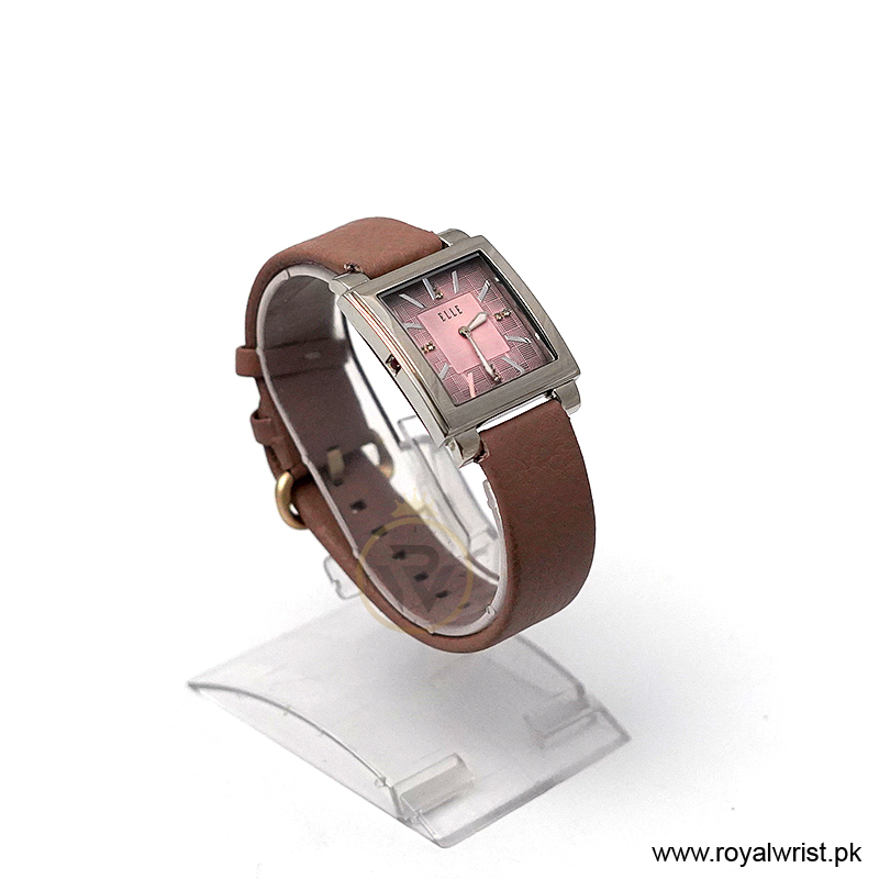 Elle Women’s Quartz Lavender Purple Leather Strap Pink Dial 32mm Watch 20027S04C/1 (Like New) - Image 3