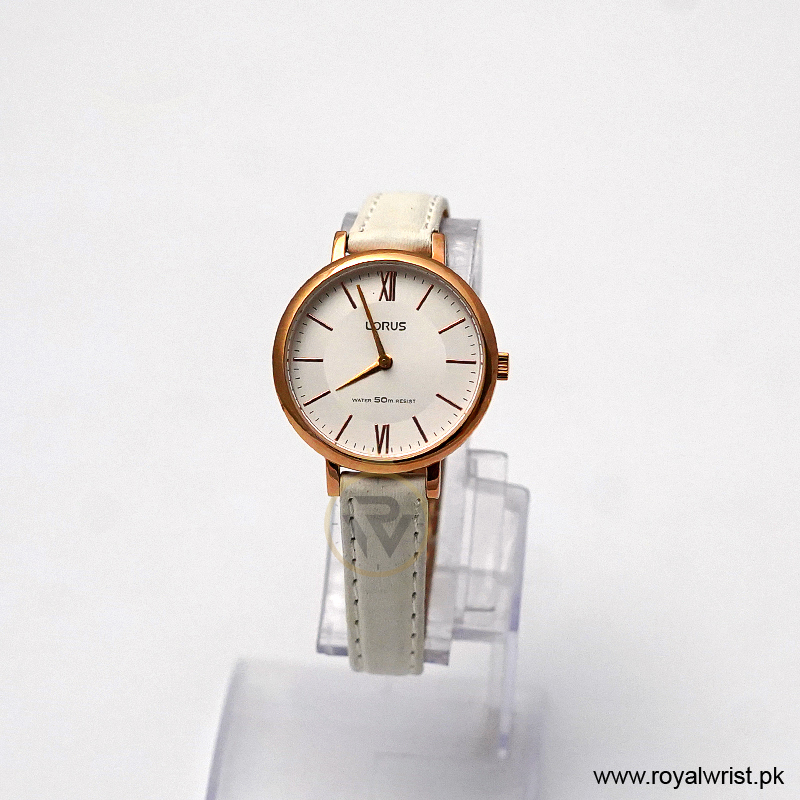 Lorus by Seiko Women’s Quartz White Leather Strap Silver Dial 32mm Watch RG264LX7/1 (Like New)