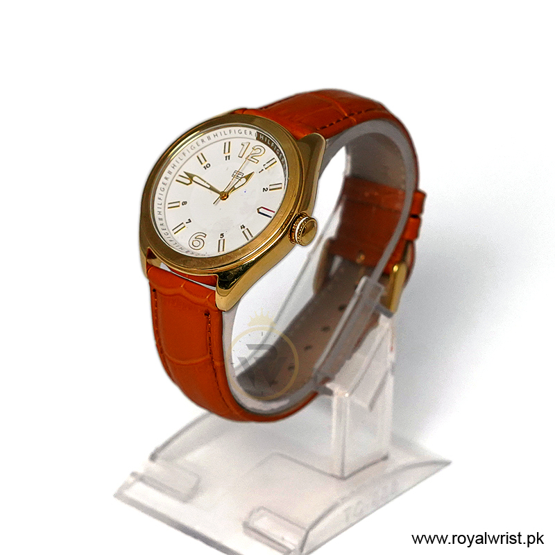 Tommy Hilfiger Women’s Quartz Orange Leather Strap White 40mm Watch 1781368-1 (Like New) - Image 2