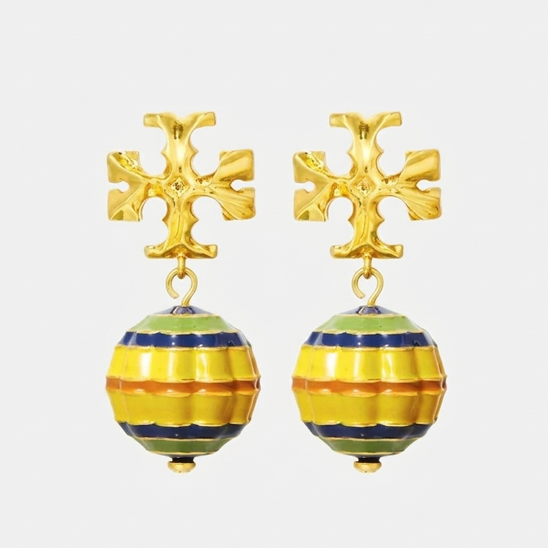 Tory Burch Women's Roxanne Small Drop Earrings Gold Logo Multi-Color Enamel Beads TB88571