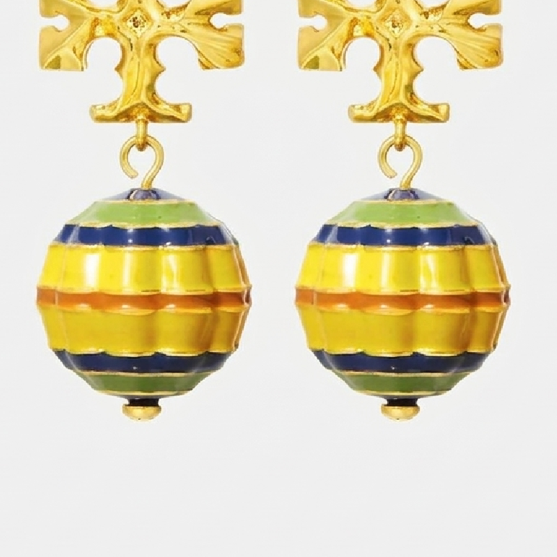Tory Burch Women's Roxanne Small Drop Earrings Gold Logo Multi-Color Enamel Beads TB88571 - Image 2
