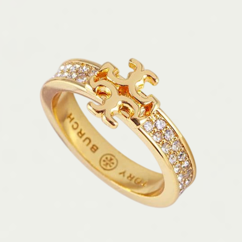 Tory Burch Women’s Kira Pave Ring Crystal Embellished Logo & Pave-Set Stones Ring Size 17.73mm TB54519