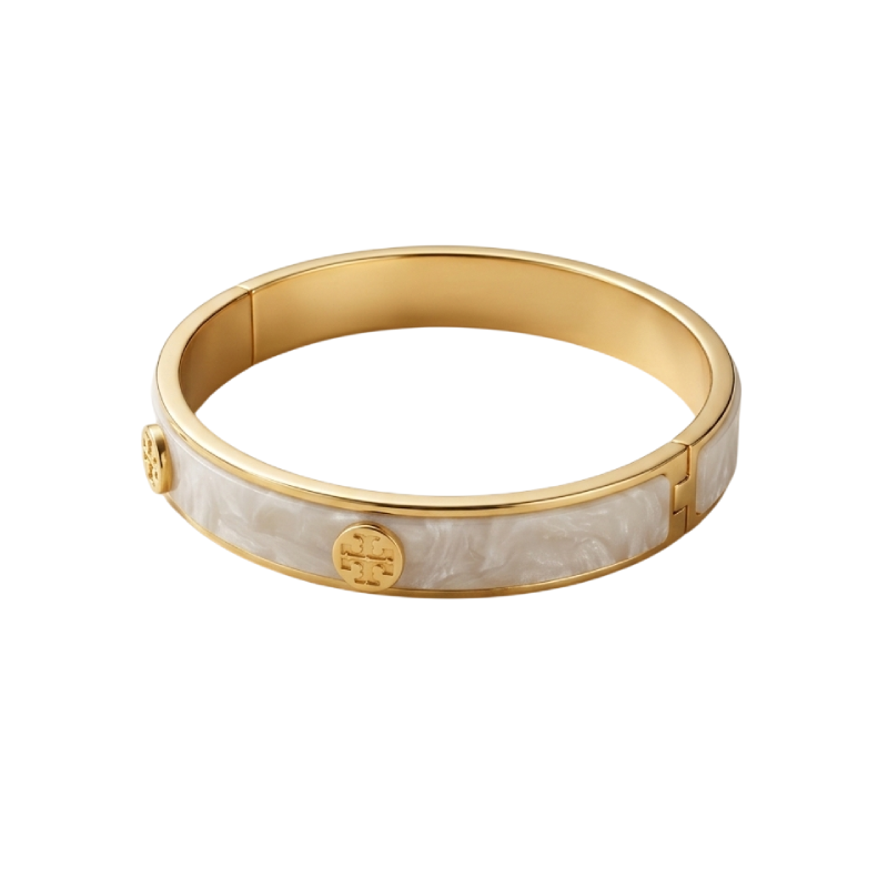 Tory Burch Women's Icon Hinge Bracelet Gold Finish With Ivory Enamel Inlay TB72399